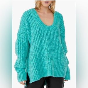 Free People Women’s Blue Bell Sweater in Electric Teal. Variety of sizes.